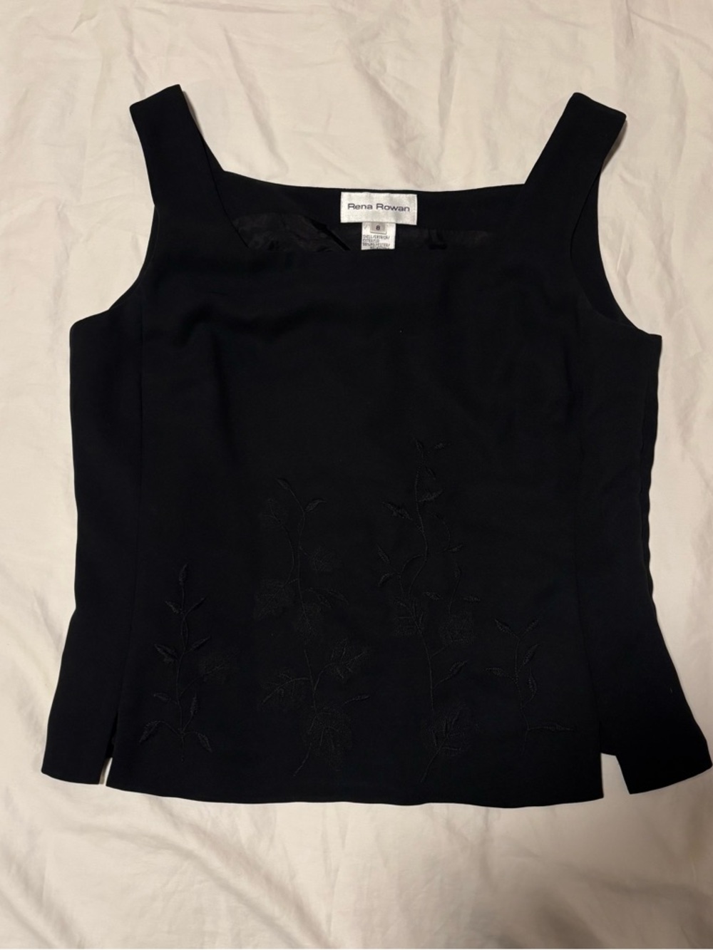 Rena Rowan Black Embroidered Tank Top